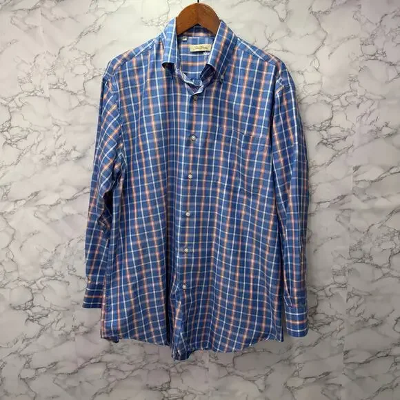 Peter Millar Men’s Shirt sz L Checkered Long Sleeve Cotton #G938 - Picture 2 of 11